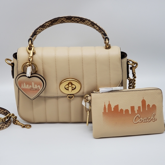 💗3 Piece Coach x Jennifer Lopez Set Marlie Satchel, NYC Wristlet & Bag Charm - Picture 2 of 16
